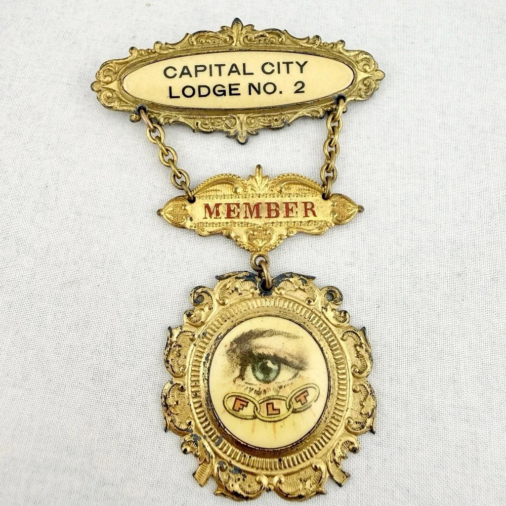 Vtg Odd Fellows Capital City Lodge No. 2 Member Badge Pin FLT Symbol Lilley Ohio